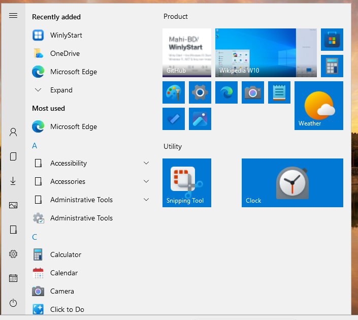 The Winly Start menu on Windows 11